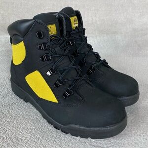 Timberland 6" Field Boots Boys Size 4.5 Black Yellow Leather Hiking Trail NEW